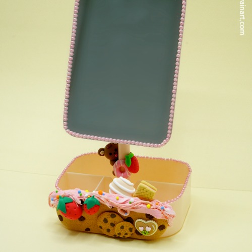 화인 샘플 클레이 4칸 수납 거울 화장대 딸기 초코 쿠키