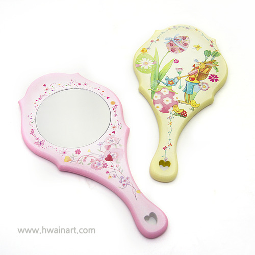화인 냅킨 샘플 핑크 그린 손잡이 거울 (대)